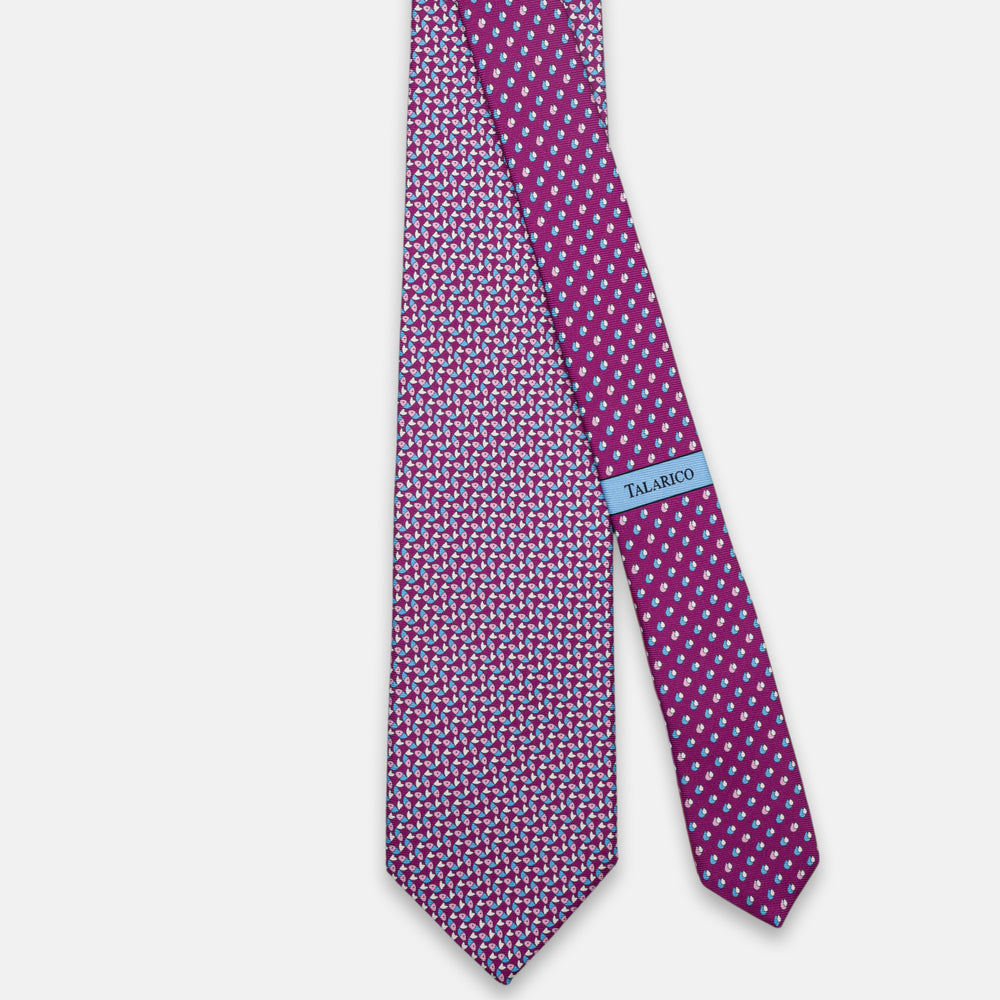 3-Fold Silk Tie, Fish Pattern, Magenta - JC064220_1