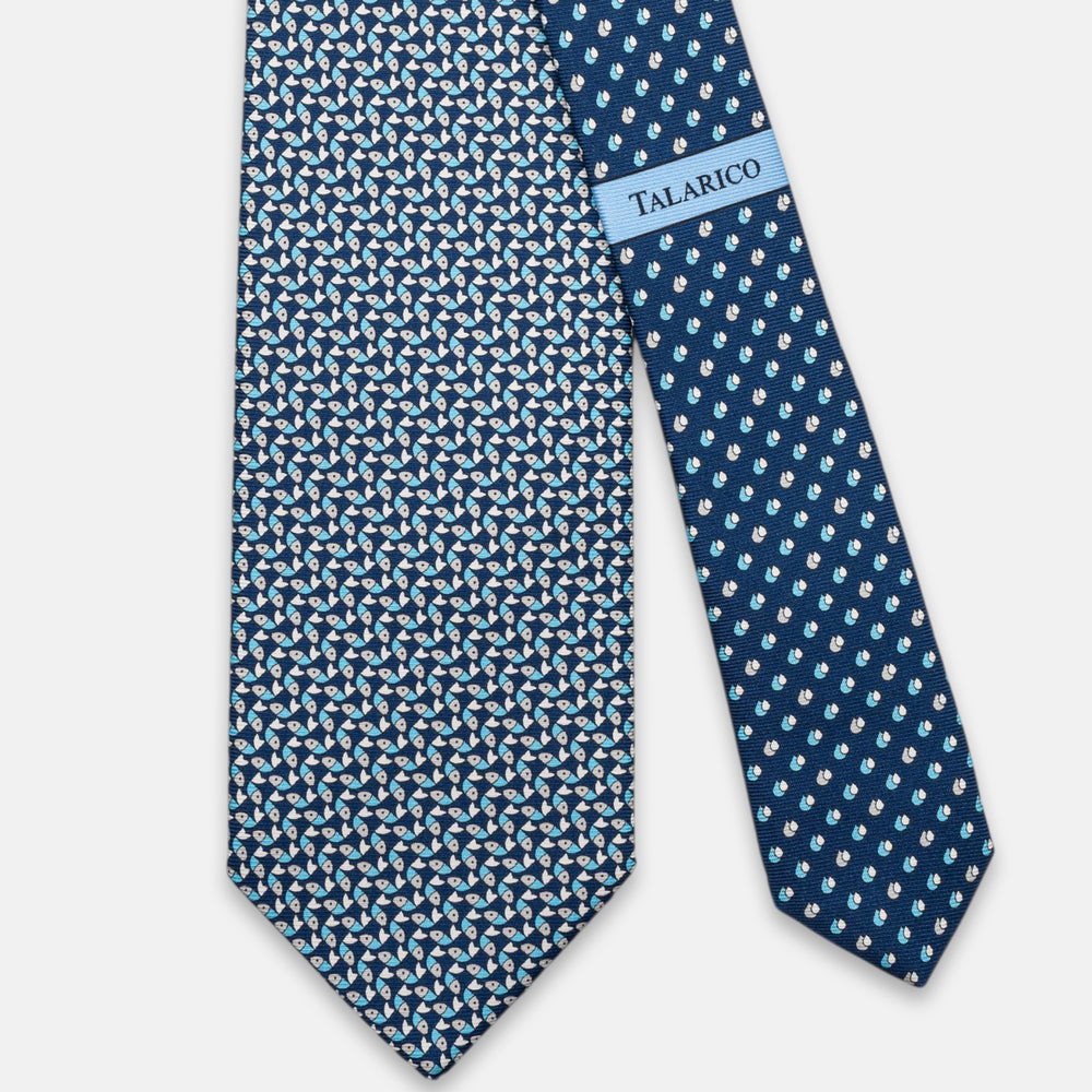 3-Fold Silk Tie, Fish Pattern, Blue Grey - JC064220_6