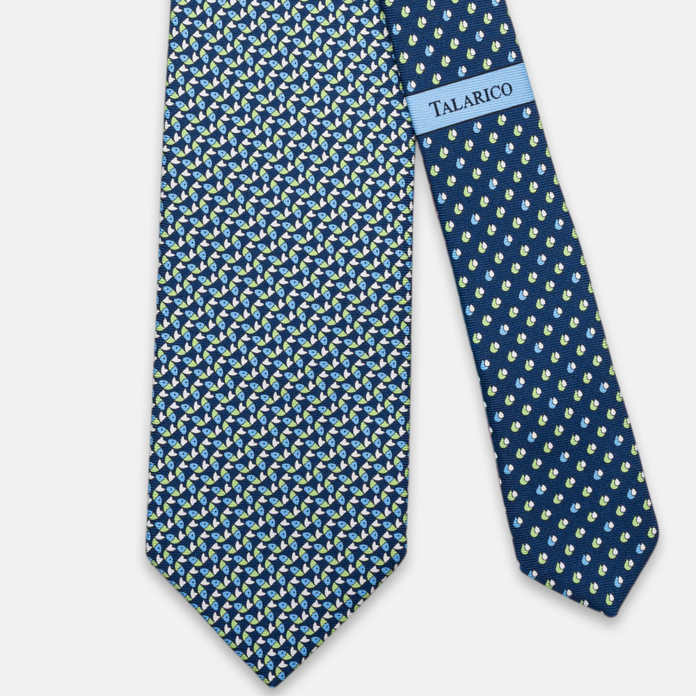 3-Fold Silk Tie, Fish Pattern, Blue Green - JC064220_7