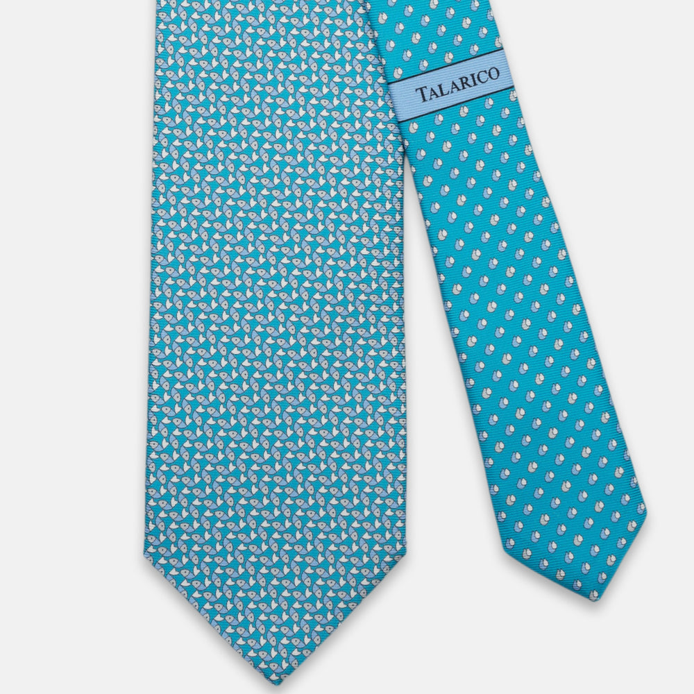3-Fold Silk Tie, Fish Pattern, Turquoise - JC064220_8