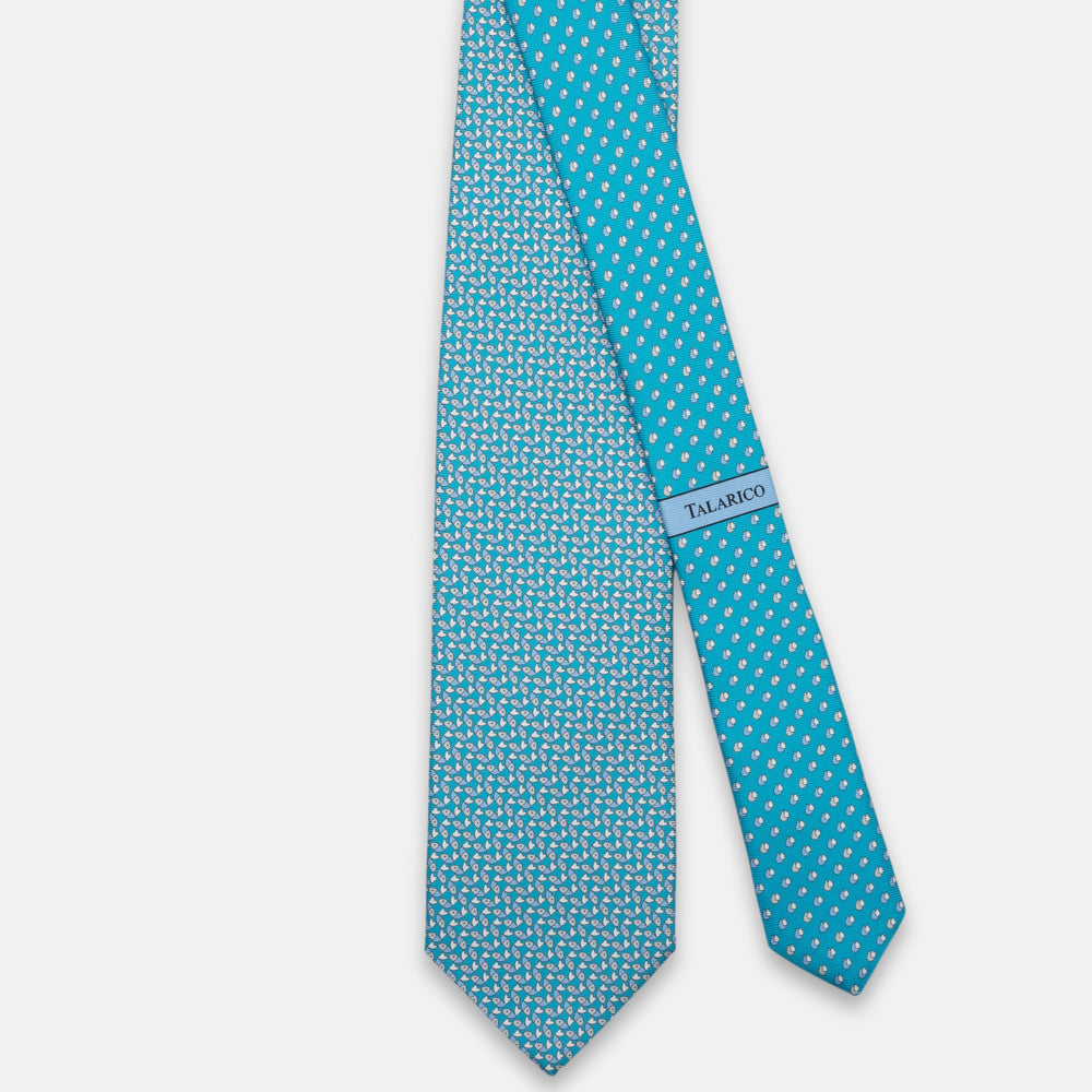 3-Fold Silk Tie, Fish Pattern, Turquoise - JC064220_8