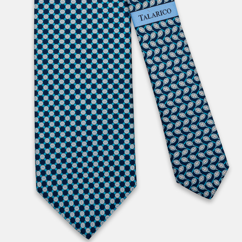 3-fold Silk Tie, Tennis Pattern, Teal - JC064660_1