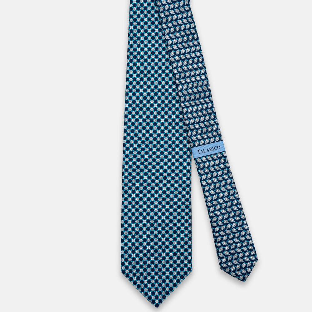3-fold Silk Tie, Tennis Pattern, Teal - JC064660_1