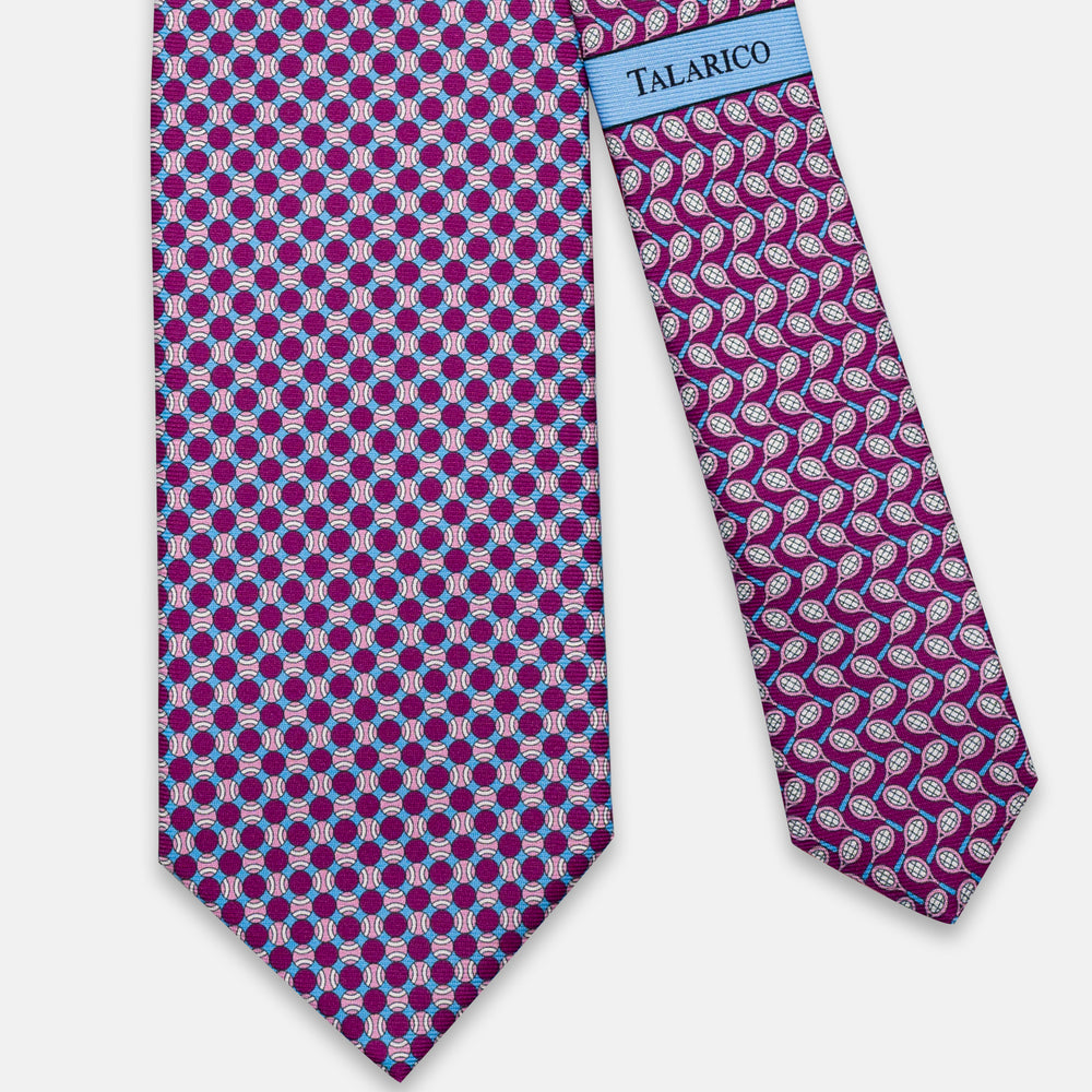 3-fold Silk Tie, Tennis Pattern, Magenta - JC064660_2