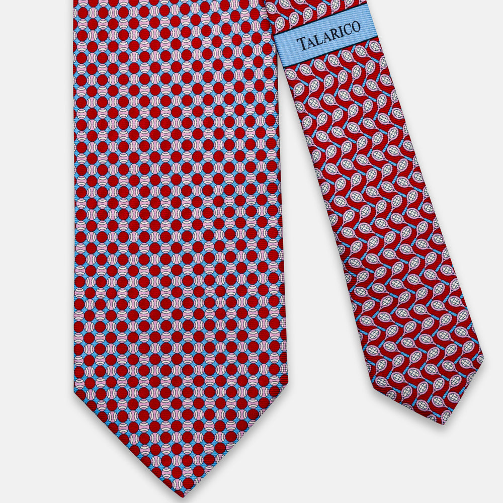 3-Fold Silk Tie, Tennis Pattern, Red - JC064660_3