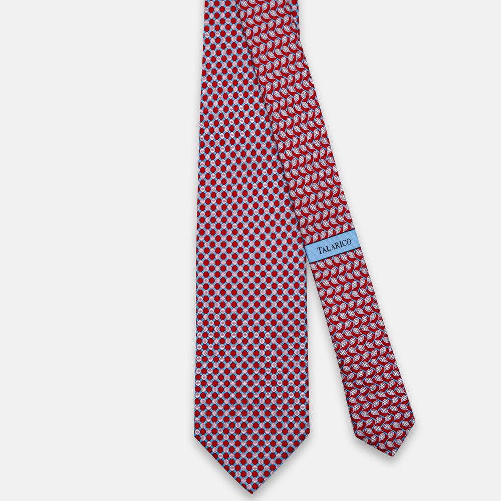 3-Fold Silk Tie, Tennis Pattern, Red - JC064660_3