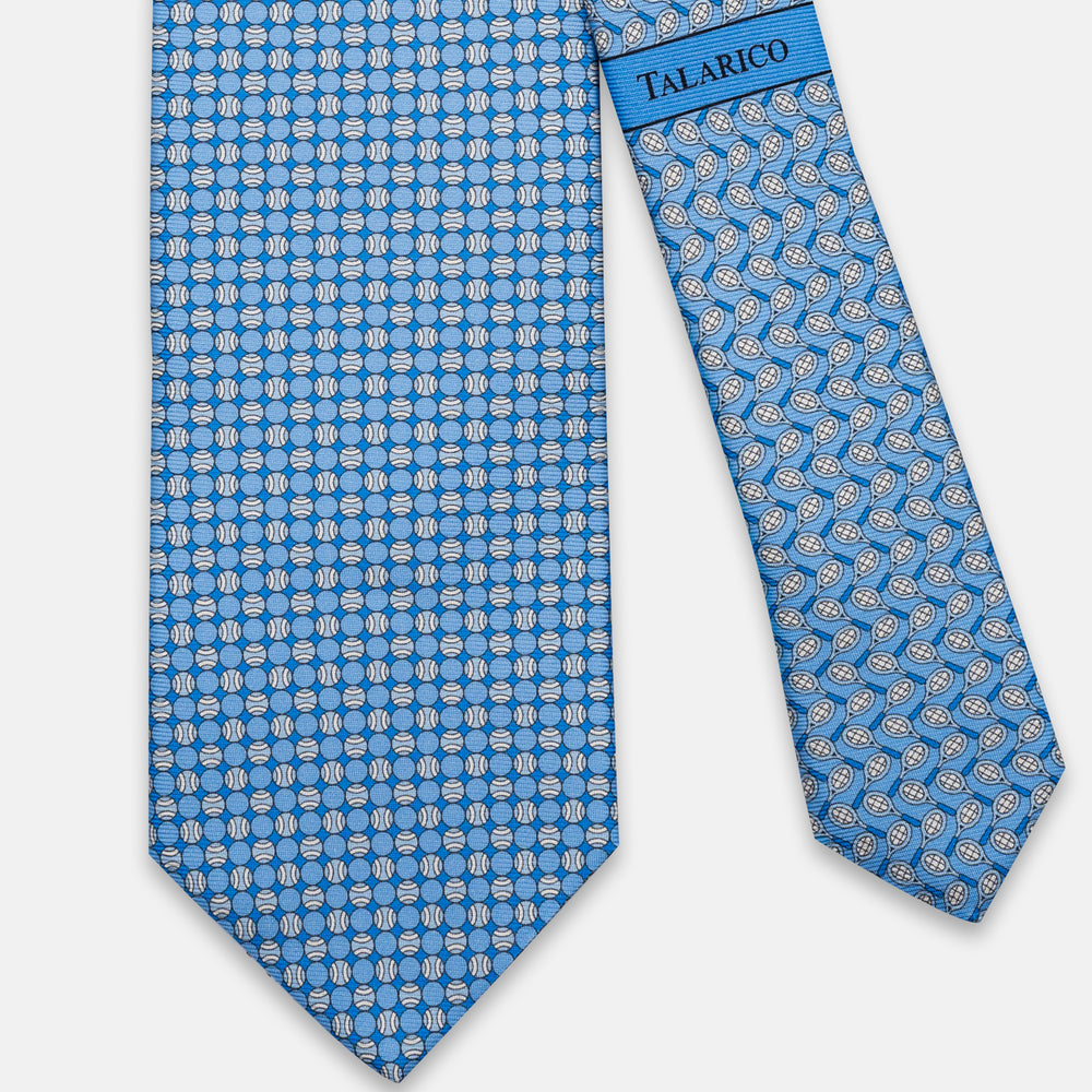 3-fold Silk Tie, Tennis Pattern, Light Blue - JC064660_4