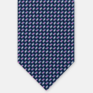 CRAVATTA 3 PIEGHE IN SETA MICROFANTASIA, BLU - ROSA , JC064964-4