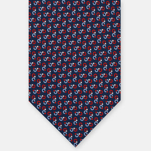 CRAVATTA 3 PIEGHE IN SETA, MICROFANTASIA,  BLU NAVY - ROSSO- CELESTE , JC064966-5