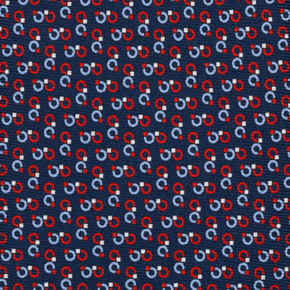 CRAVATTA 3 PIEGHE IN SETA, MICROFANTASIA,  BLU NAVY - ROSSO- CELESTE , JC064966-5