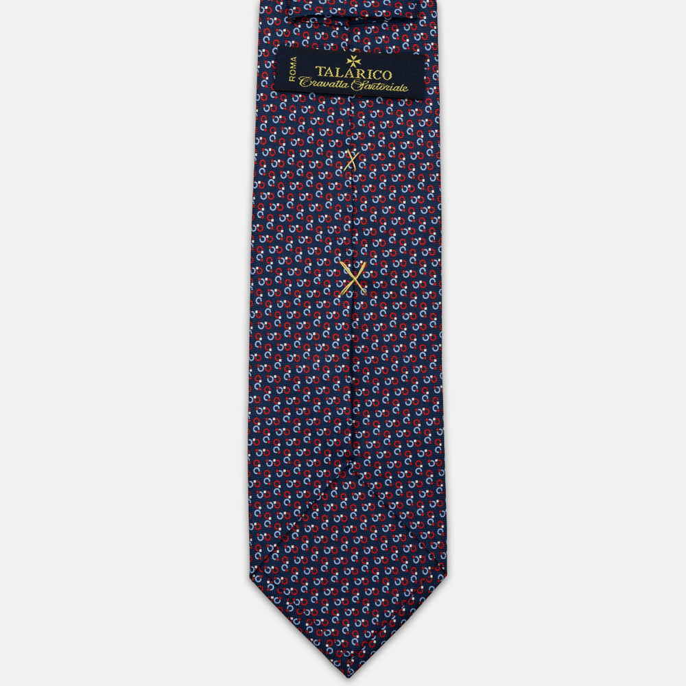 CRAVATTA 3 PIEGHE IN SETA, MICROFANTASIA,  BLU NAVY - ROSSO- CELESTE , JC064966-5
