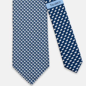 CRAVATTA 3 PIEGHE IN SETA, FANTASIA CICOGNE E NUVOLE, BLU NAVY- CELESTE - JC065034_2 T