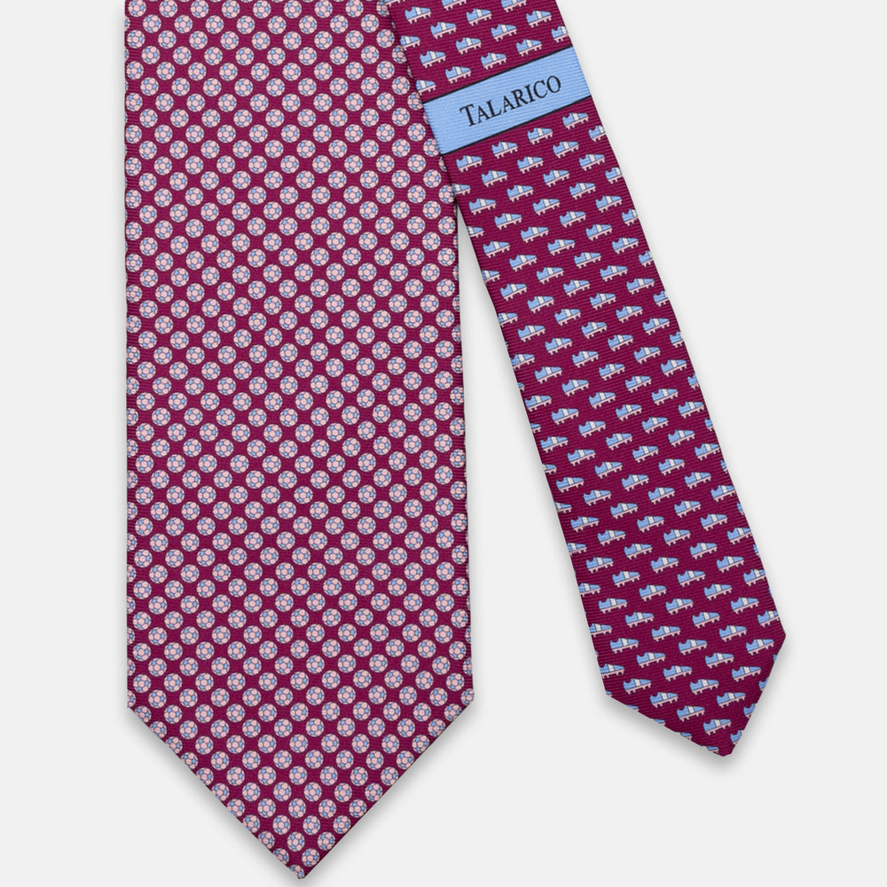 CRAVATTA 3 PIEGHE IN SETA, FANTASIA CALCIO, MAGENTA-CELESTE - JC065112 2