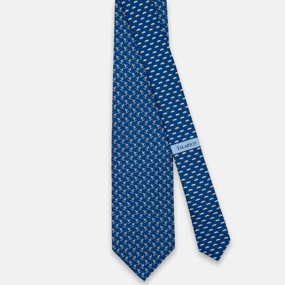 SILK 3-FOLD TIE, SKIERS PATTERN, BLUE - JC065287_2 T