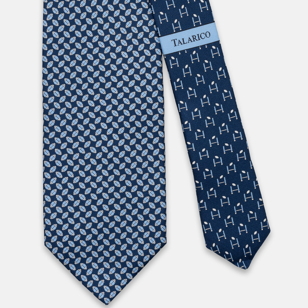 CRAVATTA 3 PIEGHE IN SETA, FANTASIA RUGBY,  BLU NAVY-AZZURRO JC065336 1