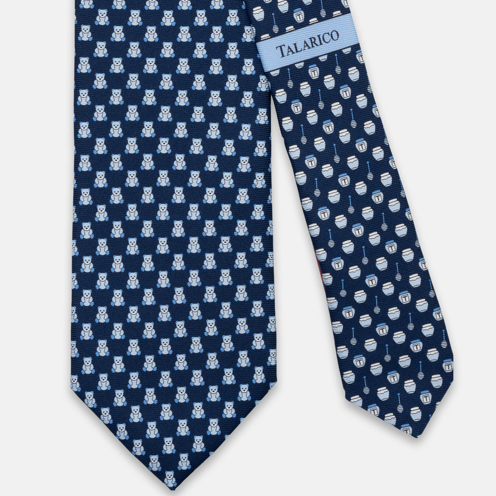 3-FOLD SILK TIE, TEDDY PATTERN, BLUE PINK - JC066105_1 T