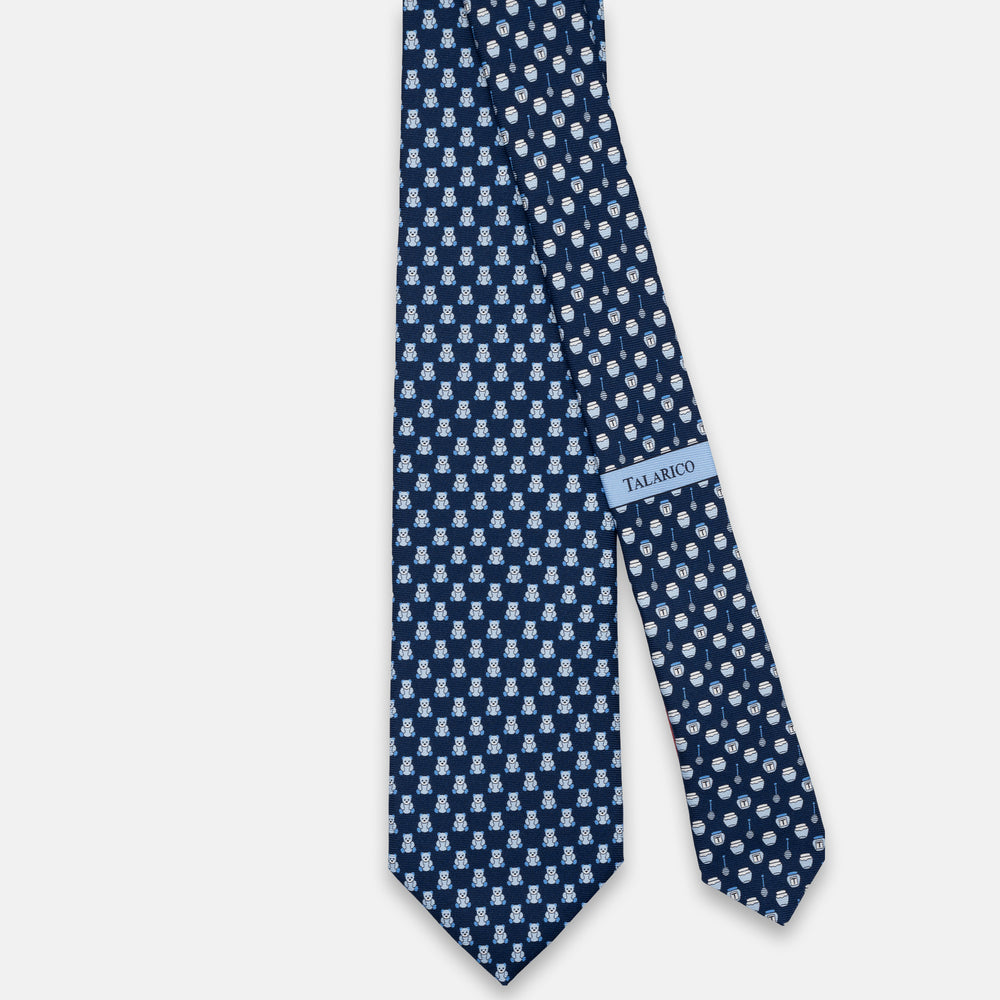 3-FOLD SILK TIE, TEDDY PATTERN, BLUE PINK - JC066105_1 T