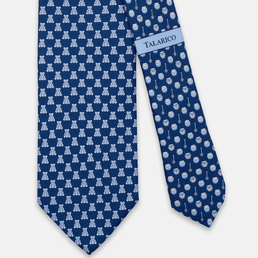 3-FOLD SILK TIE, TEDDY PATTERN, BLUE PINK - JC066105_1 T