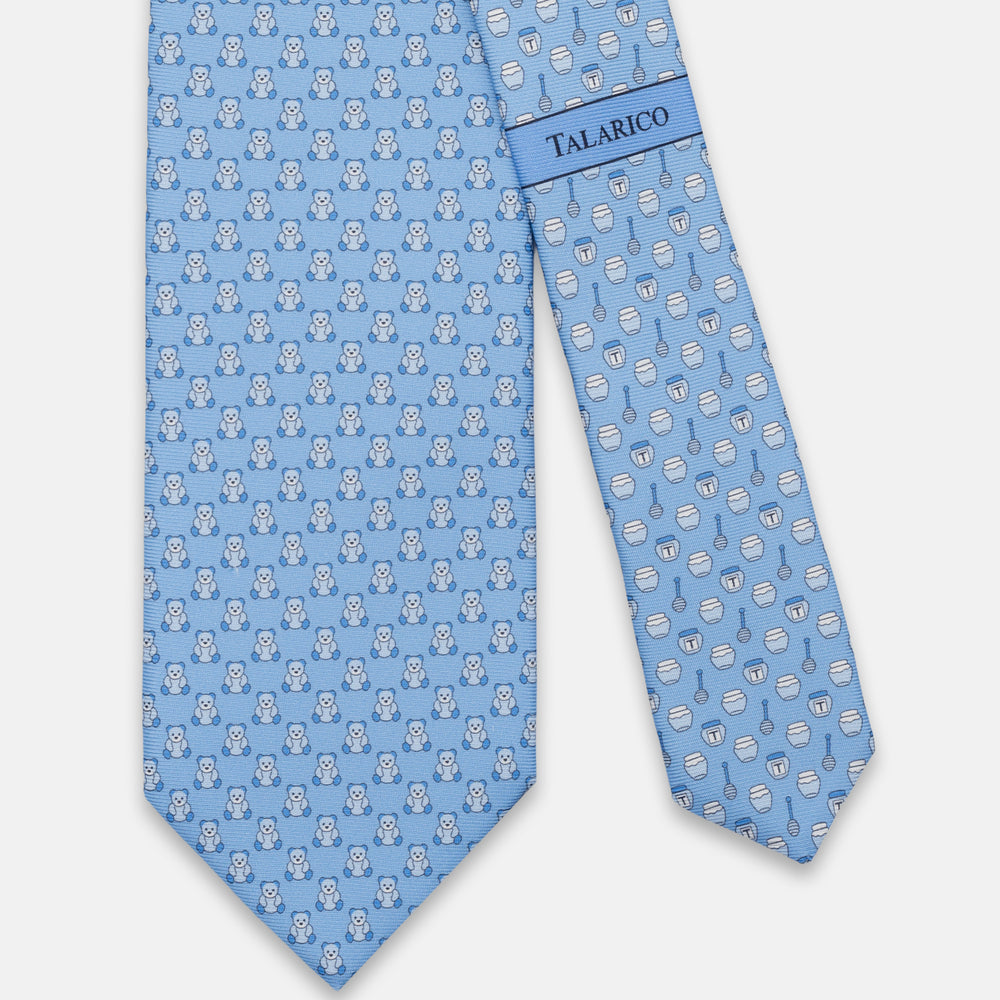 3-FOLD SILK TIE, TEDDY PATTERN, BLUE PINK - JC066105_1 T