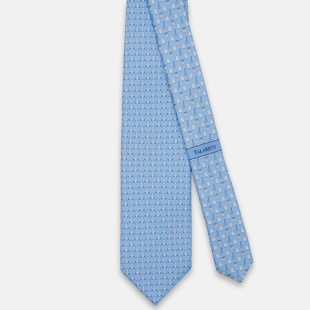 3-FOLD SILK TIE, TEDDY PATTERN, BLUE PINK - JC066105_1 T