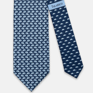3-FOLD SILK TIE, ELEPHANT PATTERN, TURQUOISE BLUE - JC066388_1 T