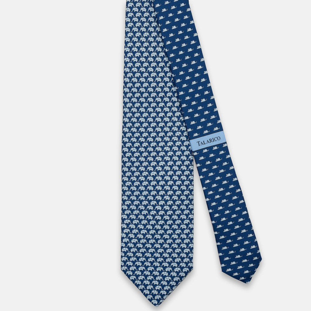 3-FOLD SILK TIE, ELEPHANT PRINT, BLUE GREY - JC066388_2 T