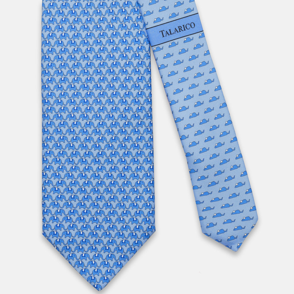 SILK 3-FOLD TIE, ELEPHANT PATTERN, LIGHT BLUE - JC066388_3 T