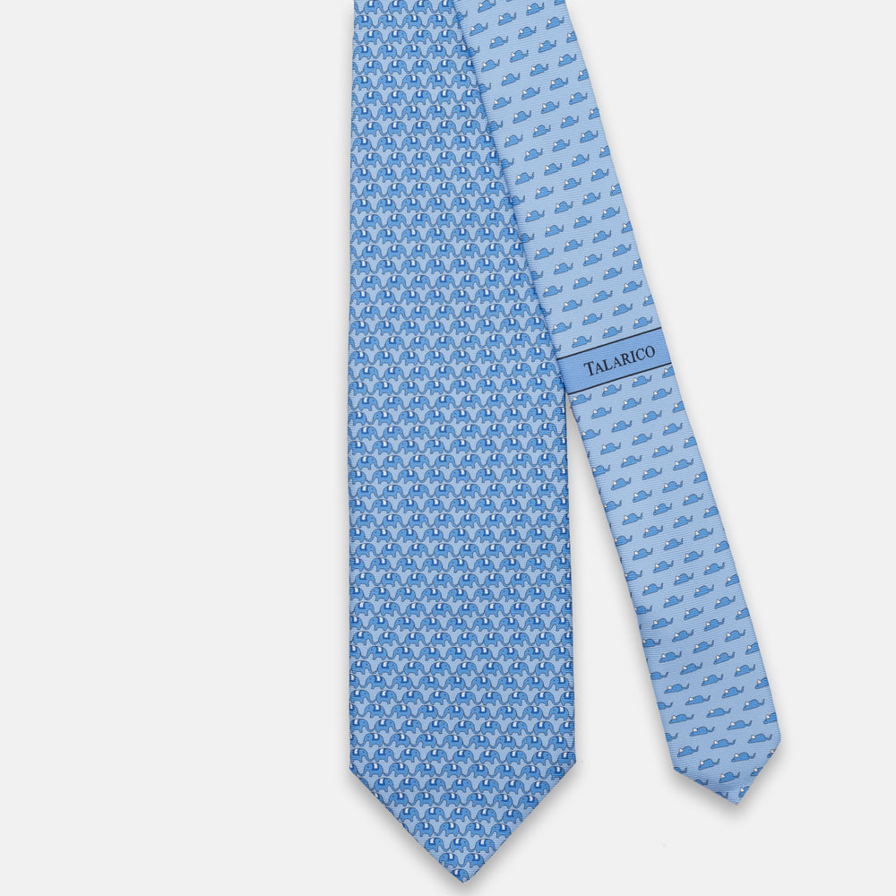 SILK 3-FOLD TIE, ELEPHANT PATTERN, LIGHT BLUE - JC066388_3 T