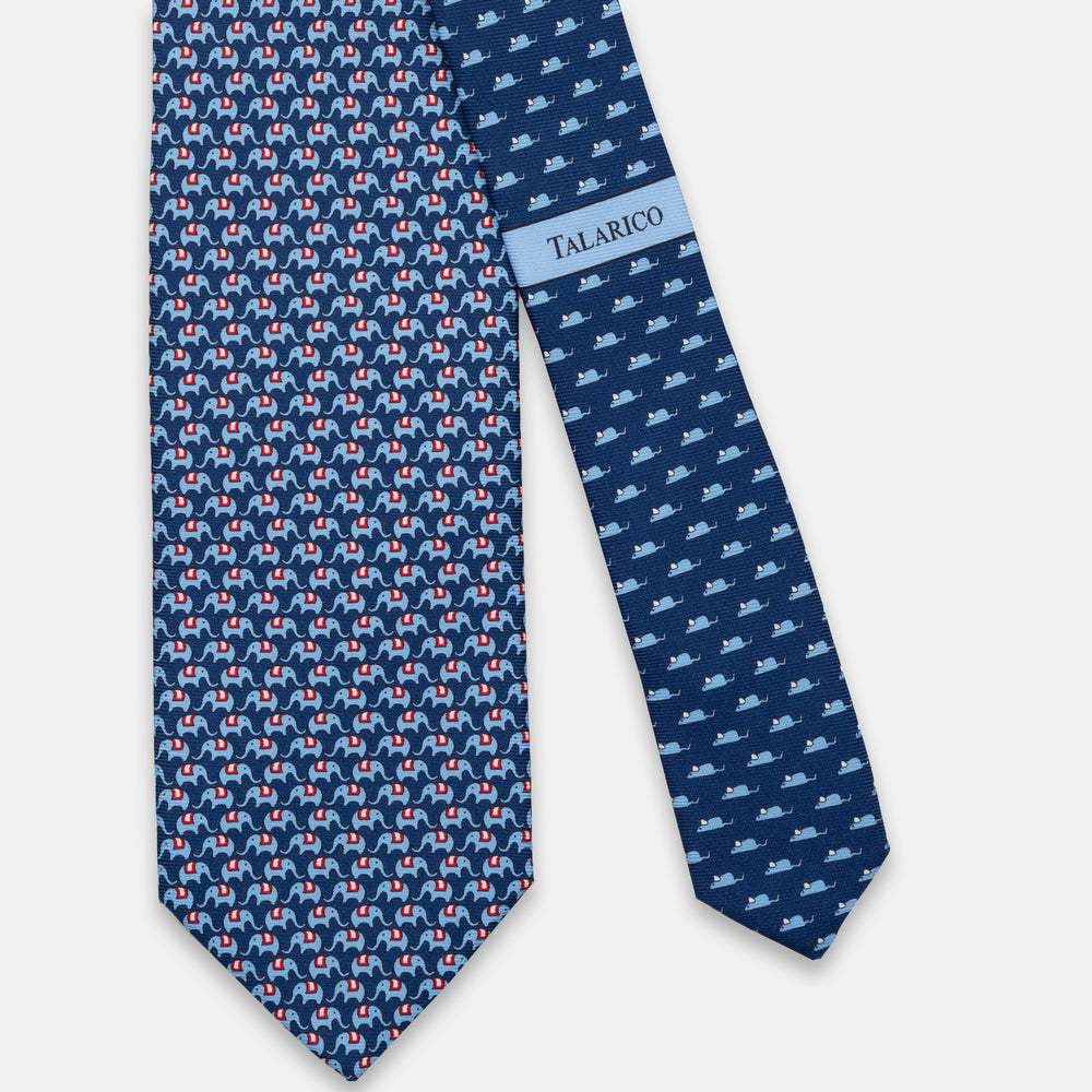 SILK 3-FOLD TIE, ELEPHANT PATTERN, BLUE RED - JC066388_4 T