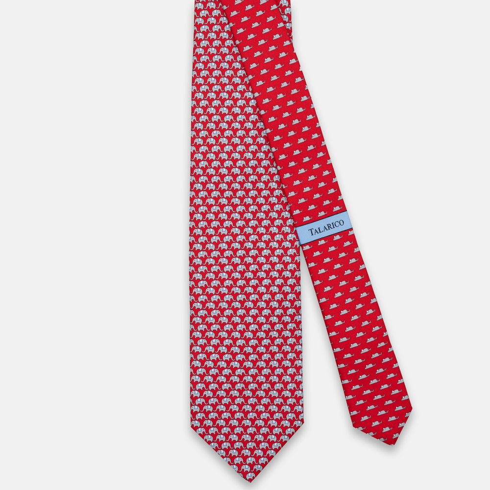3-FOLD SILK TIE, ELEPHANT PATTERN, RED - JC066388_5 T