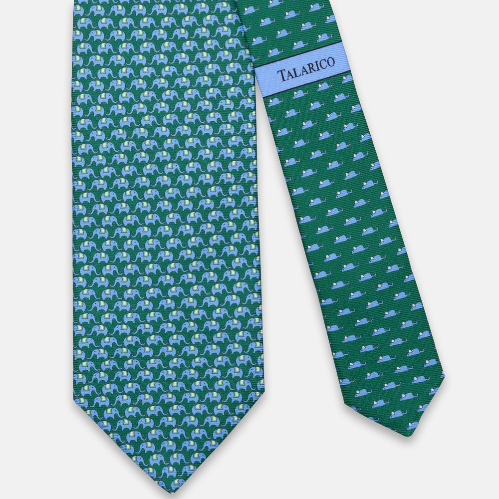 3 FOLD SILK TIE, ELEPHANT PATTERN, GREEN - JC066388_6 T