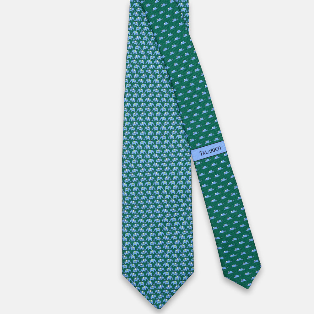 3 FOLD SILK TIE, ELEPHANT PATTERN, GREEN - JC066388_6 T