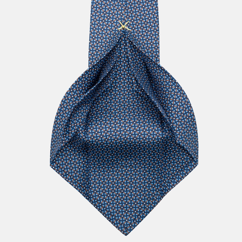 7-Fold Silk Tie with Geometric Pattern in Blue JC090226-3