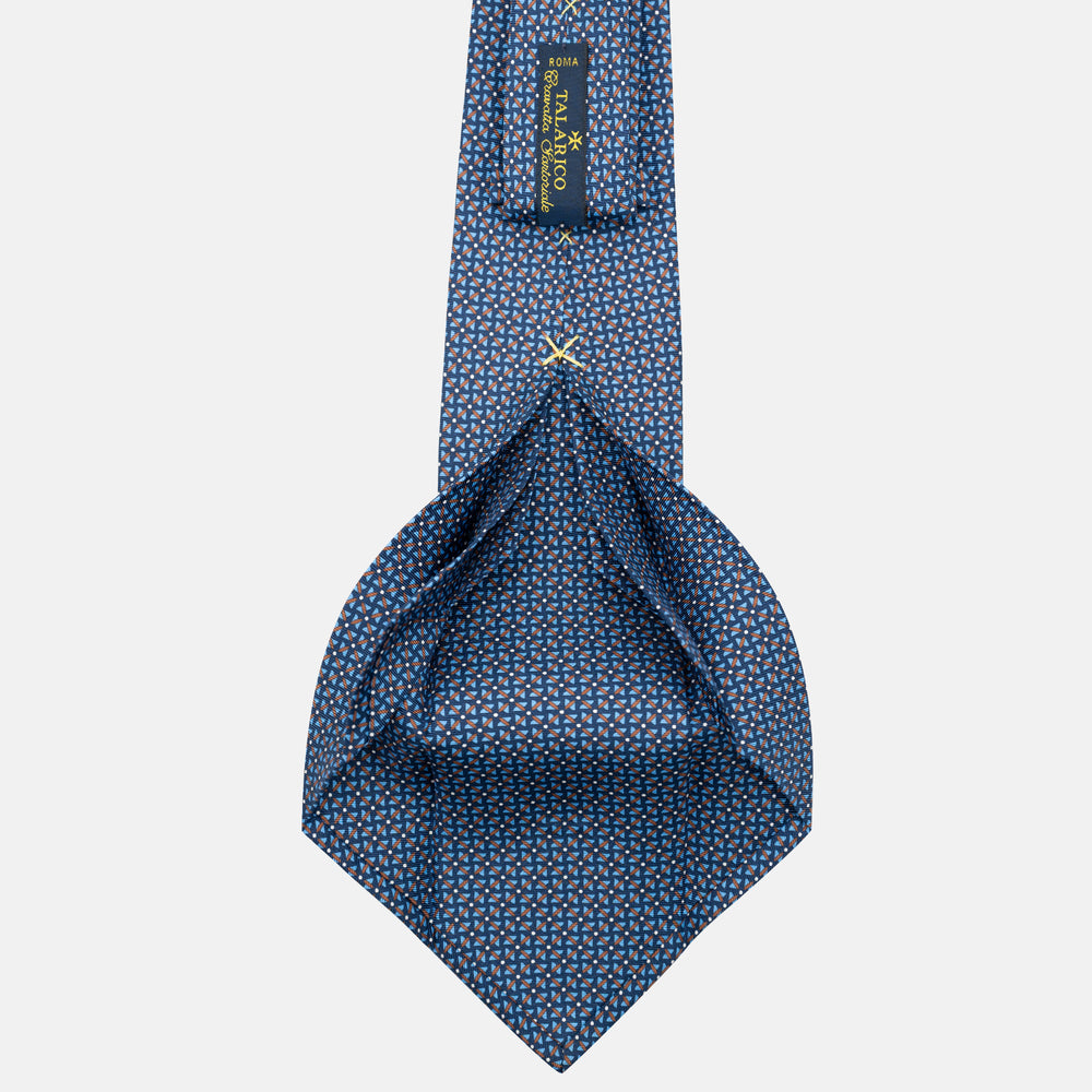7-Fold Silk Tie with Geometric Pattern in Blue JC090226-3