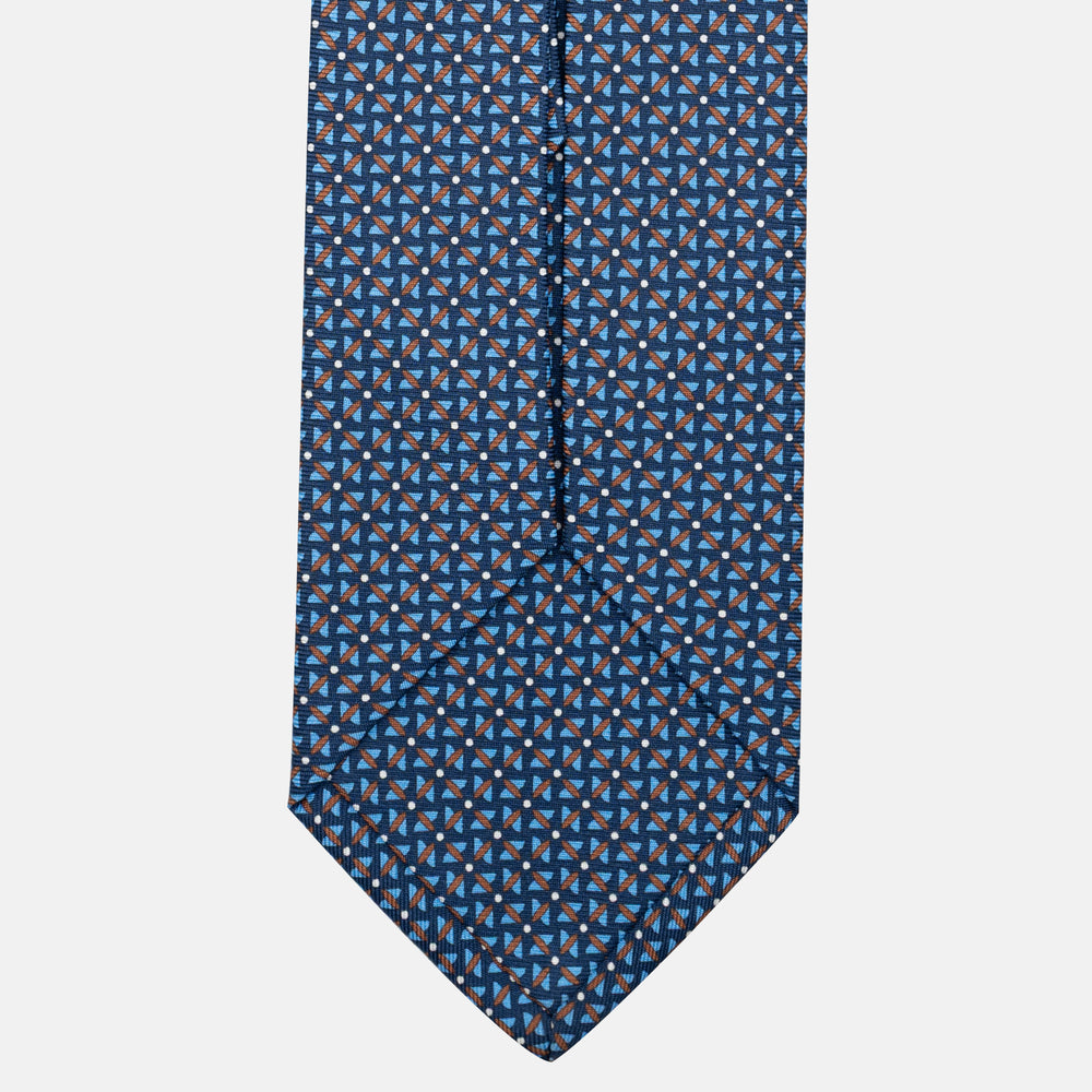 7-Fold Silk Tie with Geometric Pattern in Blue JC090226-3