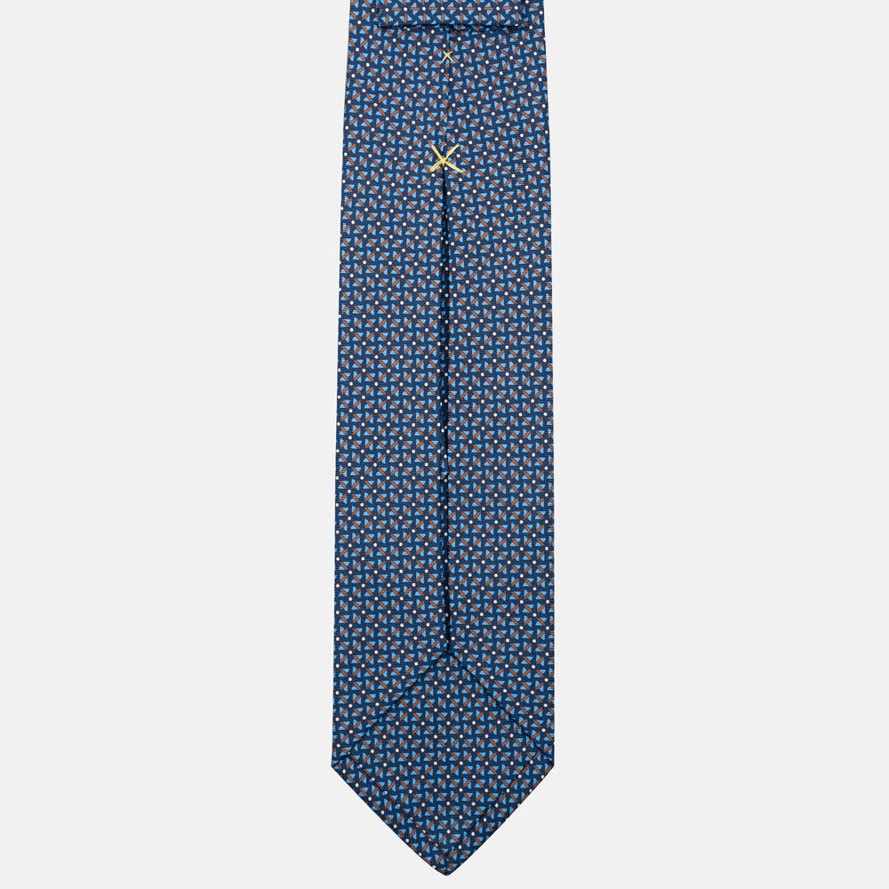 7-Fold Silk Tie with Geometric Pattern in Blue JC090226-3