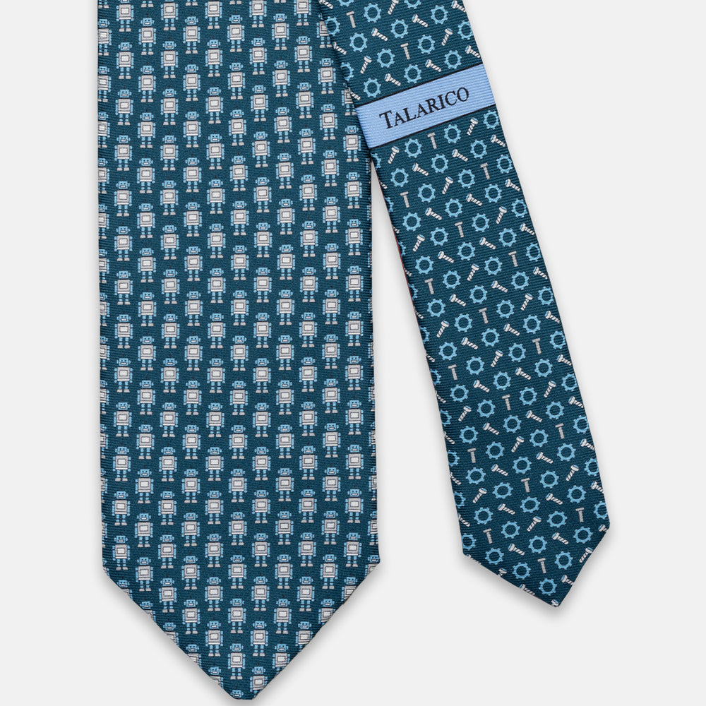 3-FOLD SILK TIE, PINOCCHIO PATTERN, TURQUOISE BLUE - JC066398_1 T