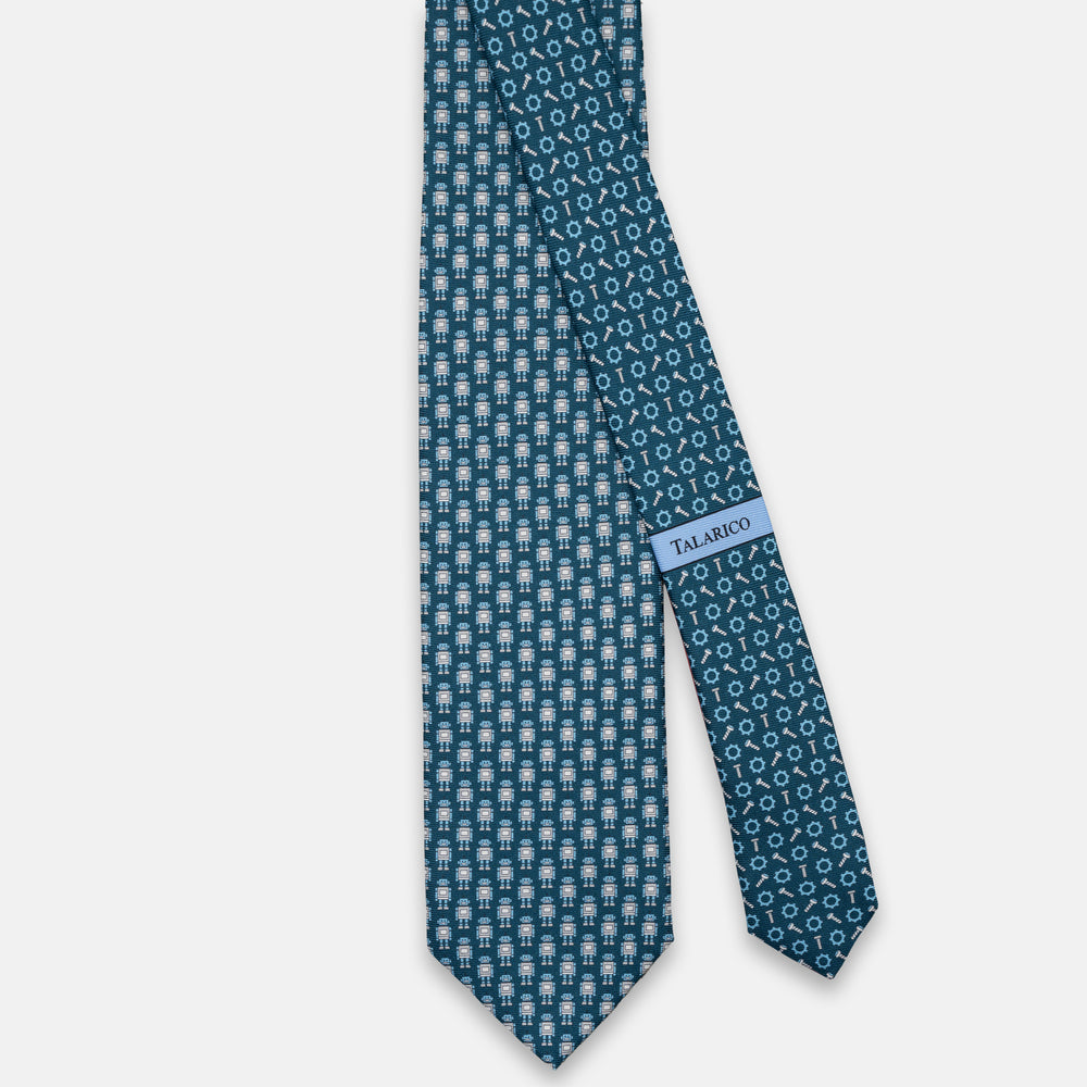 3-FOLD SILK TIE, PINOCCHIO PATTERN, TURQUOISE BLUE - JC066398_1 T