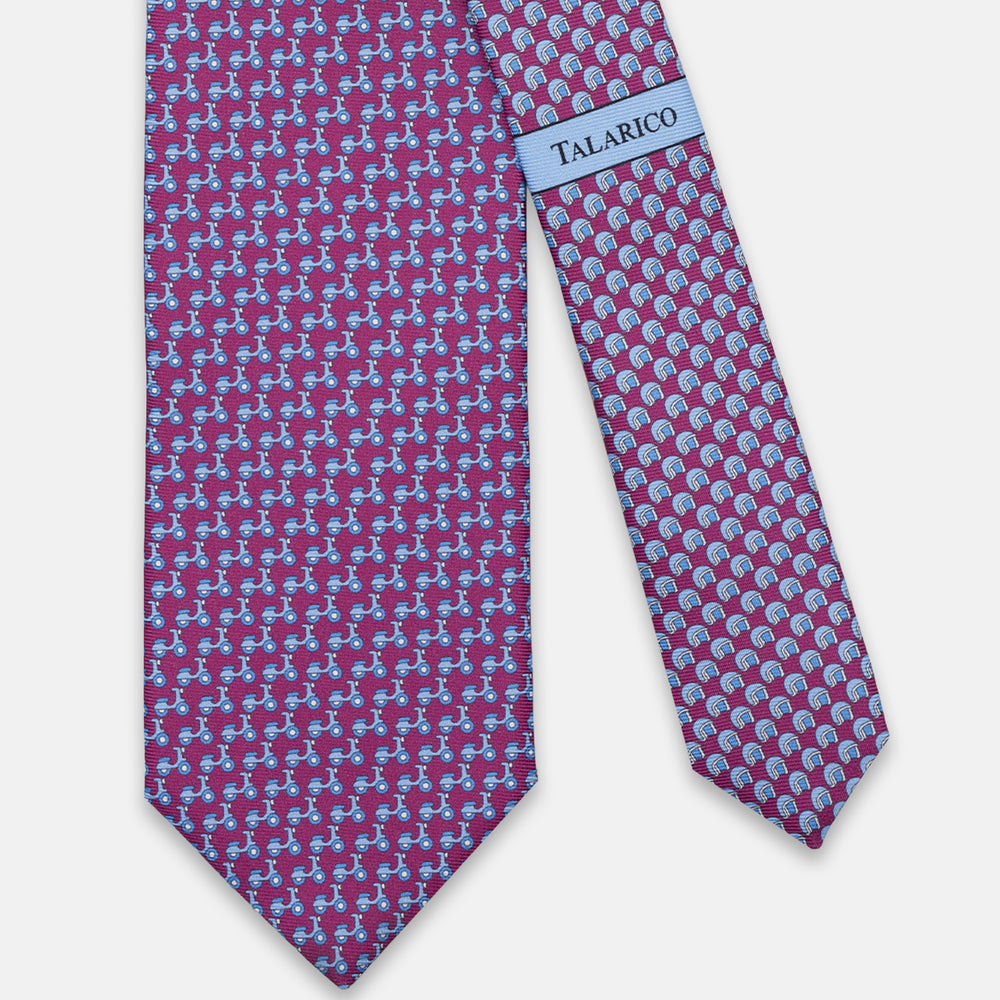 CRAVATTA 3 PIEGHE IN SETA, FANTASIA VESPA, MAGENTA-CELESTE,  JC0000 6
