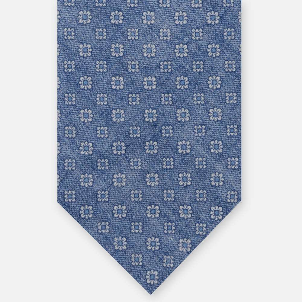 Blue Floral Pattern 3-Fold Irish Linen Tie JD031