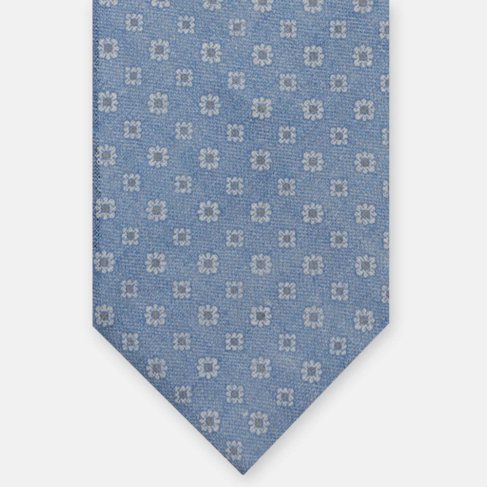 Sky Blue Floral Pattern Irish Linen 3-Fold Tie JD031