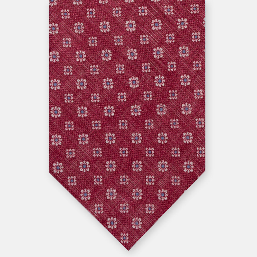 Red Floral Irish Linen 3-Fold Tie JD031