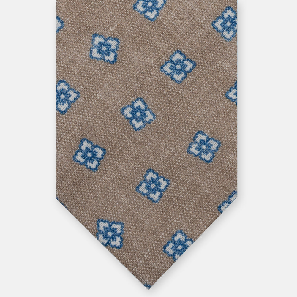 3-Fold Tie in Floral Beige Irish Linen JD032