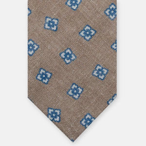 3-Fold Tie in Floral Beige Irish Linen JD032