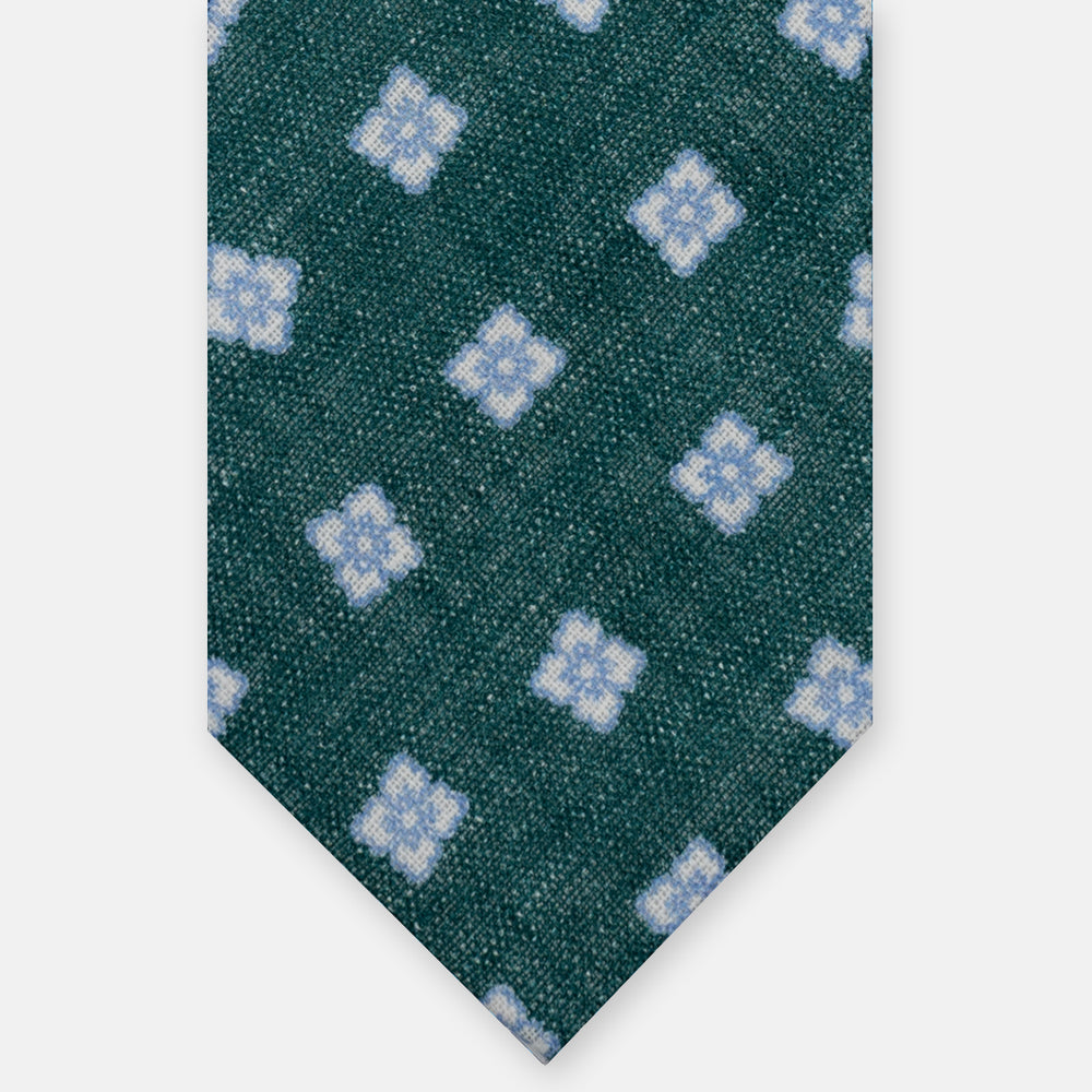 Green Floral Irish Linen 3-Fold Tie JD032