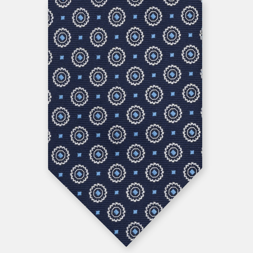 1999 Collection Tie in Heavy Silk Blue & Green Geometric Pattern