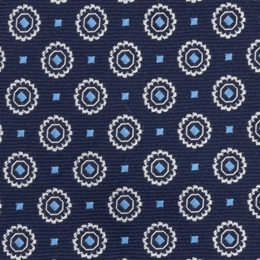 1999 Collection Tie in Heavy Silk Blue & Green Geometric Pattern