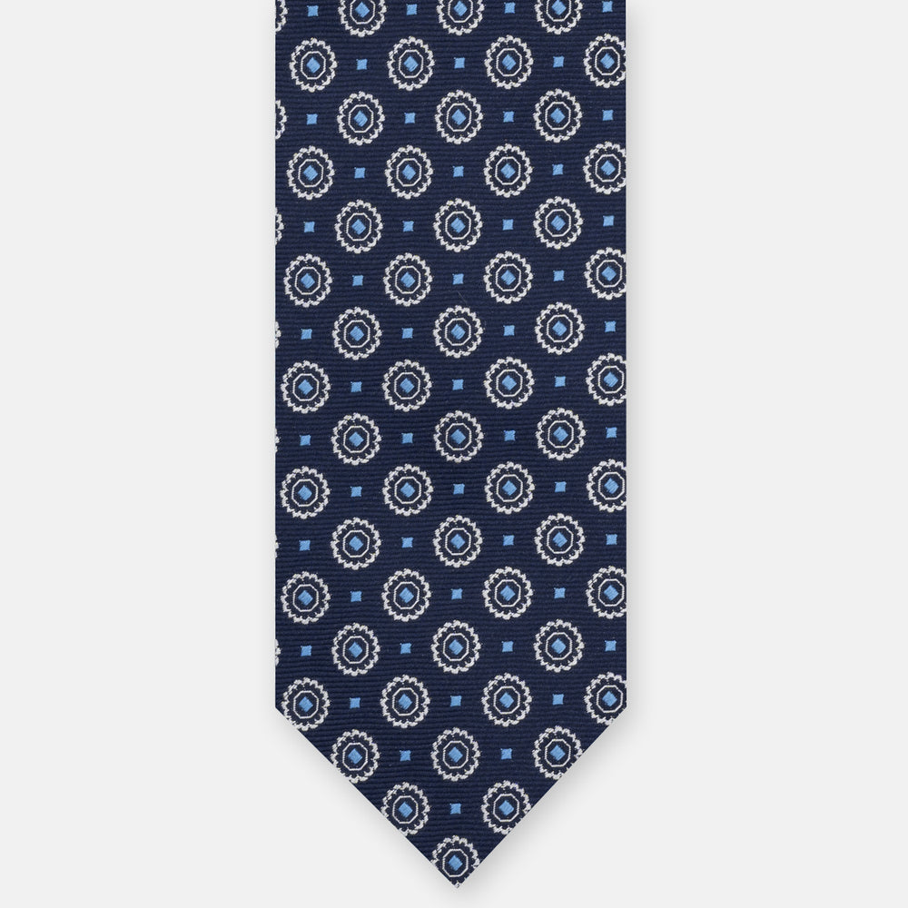 1999 Collection Tie in Heavy Silk Blue & Green Geometric Pattern