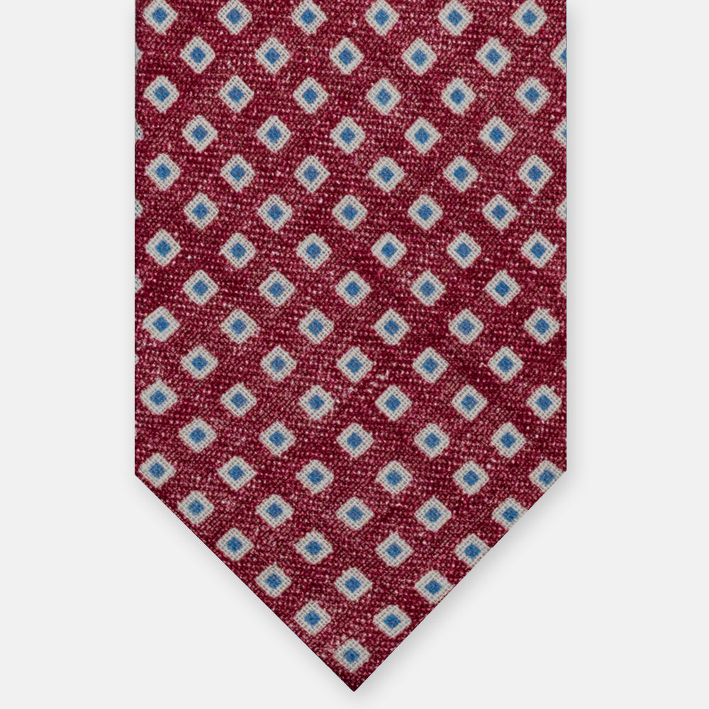 Cravatta 3 Pieghe in Irish Linen Fantasia Geometrica Rosso JD030