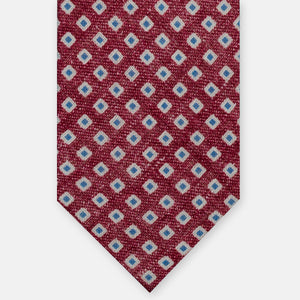 3-Fold Tie in Red Geometric Pattern Irish Linen JD030